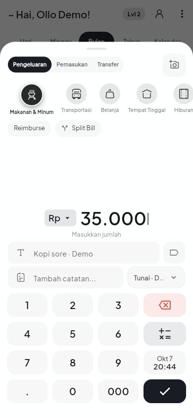 Tampilan Ollo dengan data demo